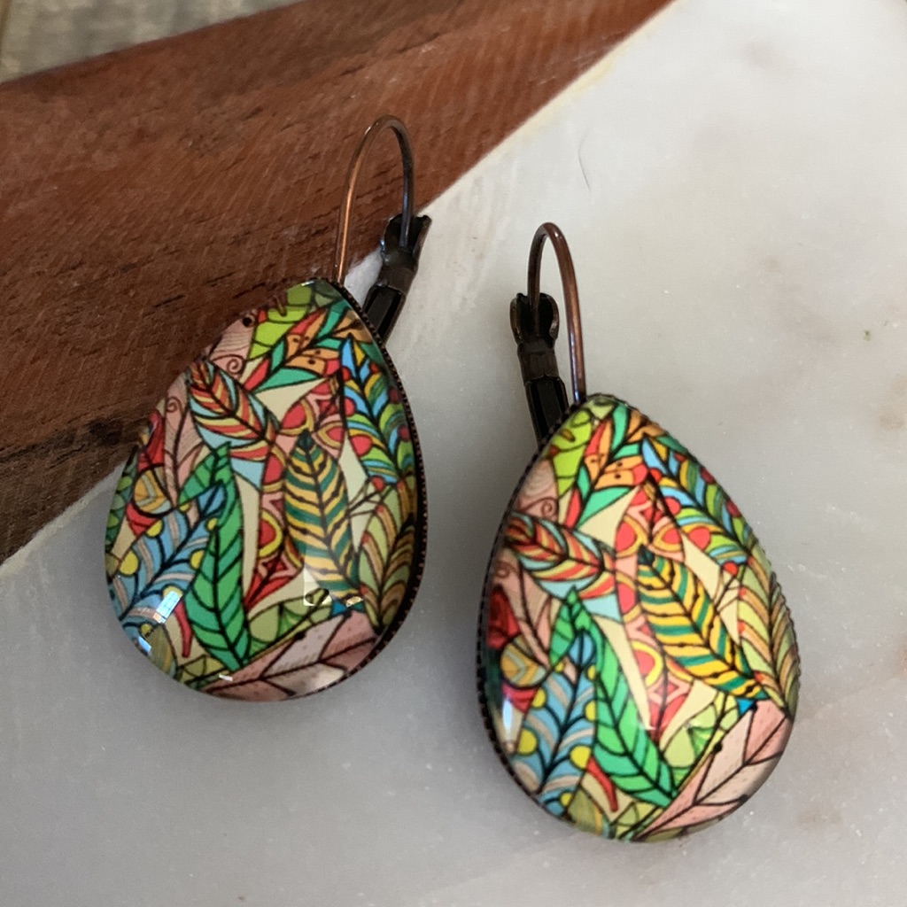 Colorful Feather Teardrop Earrings